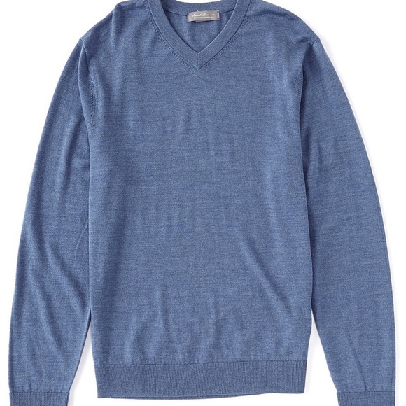 NWT Daniel Cremieux Men Signature V-Neck 100% merino Wool Sweater color Blue - Picture 6 of 7